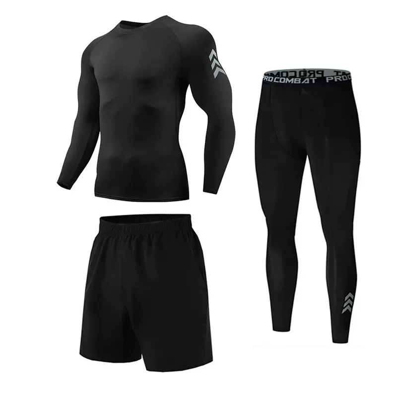 欧美大码印花夏紧身速干透气牛奶丝圆领T恤运动休闲套装男健身衣