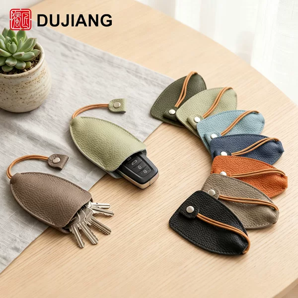 Cross-Border Drawstring Key Bag, Creative Genuine Leather Drawstring Car Key Protective Cover, Portable Mini Key Storage Bag