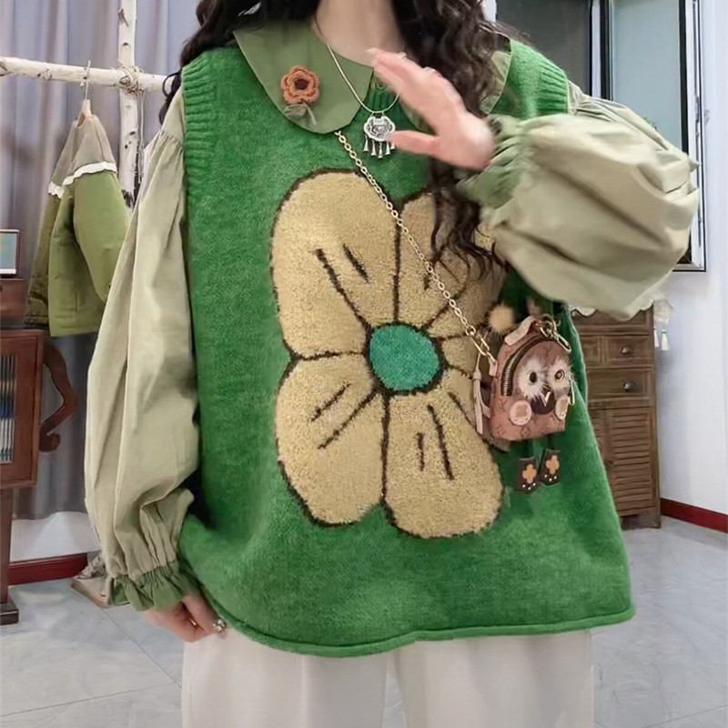 Directo de fábrica Chaleco de punto de las mujeres sueltas más el tamaño 2023 de primavera y otoño de cuello redondo jacquard suéter exterior de las mujeres