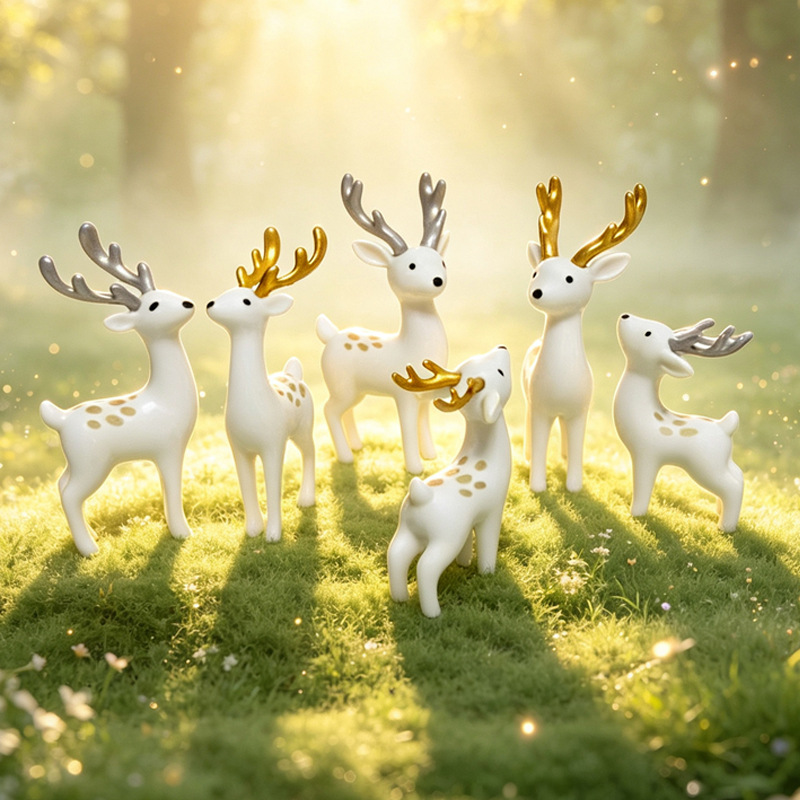 Simulated deer micro-landscape ornament, light luxury elk figurine, moss potted plant decoration accessory, car and cake table decoration