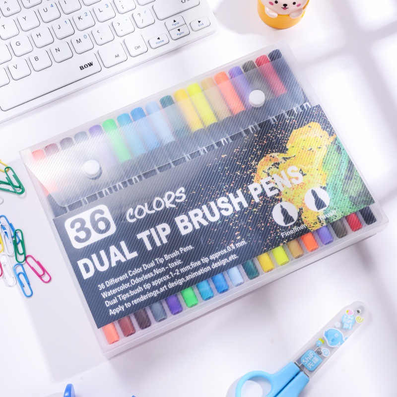 Promoción de Amazon 12 colores - 120 colores dos cabezas de acuarela para niños pincel de graffiti acuoso al por mayor