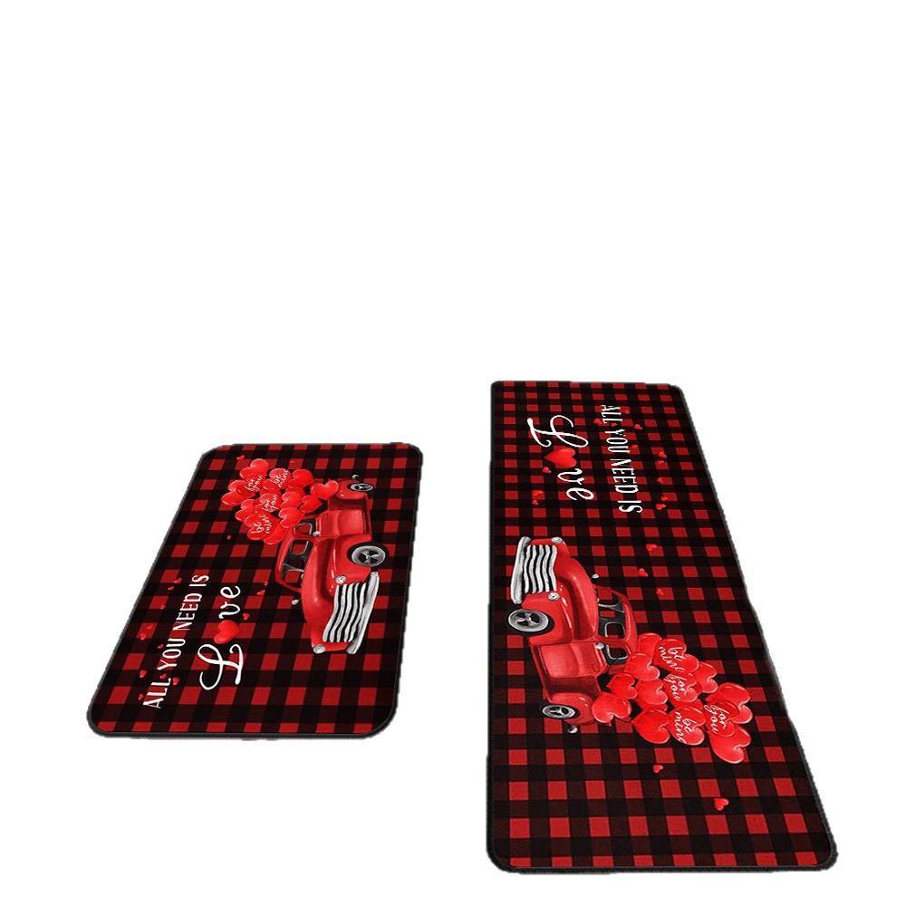 Amazon día de San Valentín alfombra de piso de cocina doméstica dos piezas conjuntos de alfombra de piso resistente a la suciedad y alfombra de puerta de entrada