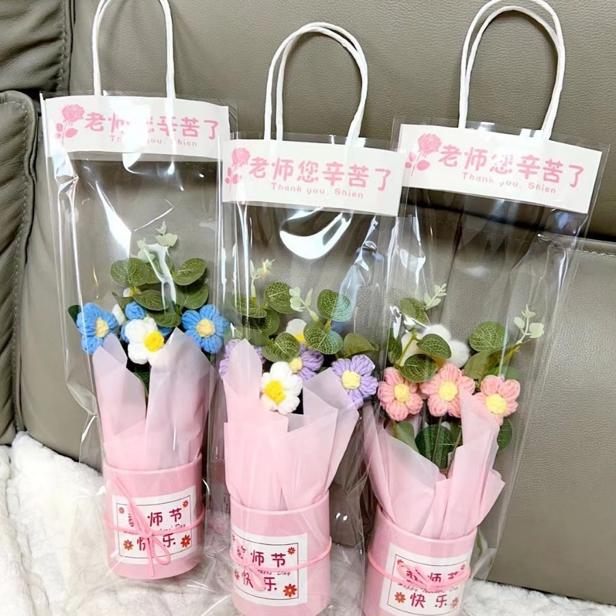 Día del Maestro regalo de flores de peluche, flores de regalo de cumpleaños, flores de tejido a mano, flores de regalo de la escuela