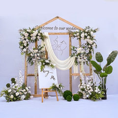 2F森系婚慶道具草坪婚禮木質拱門長方三角形舞台背景擺件裝飾花屋