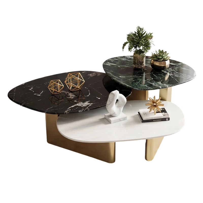 Mesa de Centro de Mármol y Acero Inoxidable, Personalizable, para Sala de Estar image 6