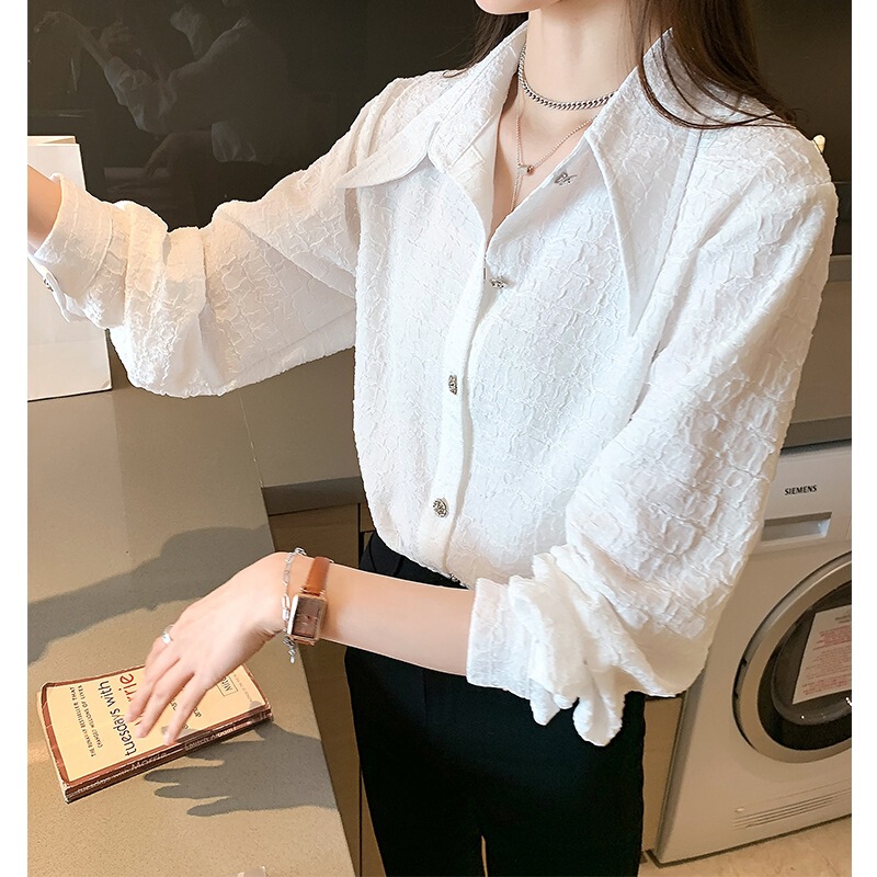 Fashionable Women's Clothing Genuine Luxury Big Brand 2024 Chiffon Shirt Women's Spring and Summer Versatile Long-Sleeved Design Pleated Fashionable Women's Clothing Genuine Luxury Big Brand 2024 Chiffon Shirt Women's Spring and Summer Versatile Long-Sleeved Design Pleated