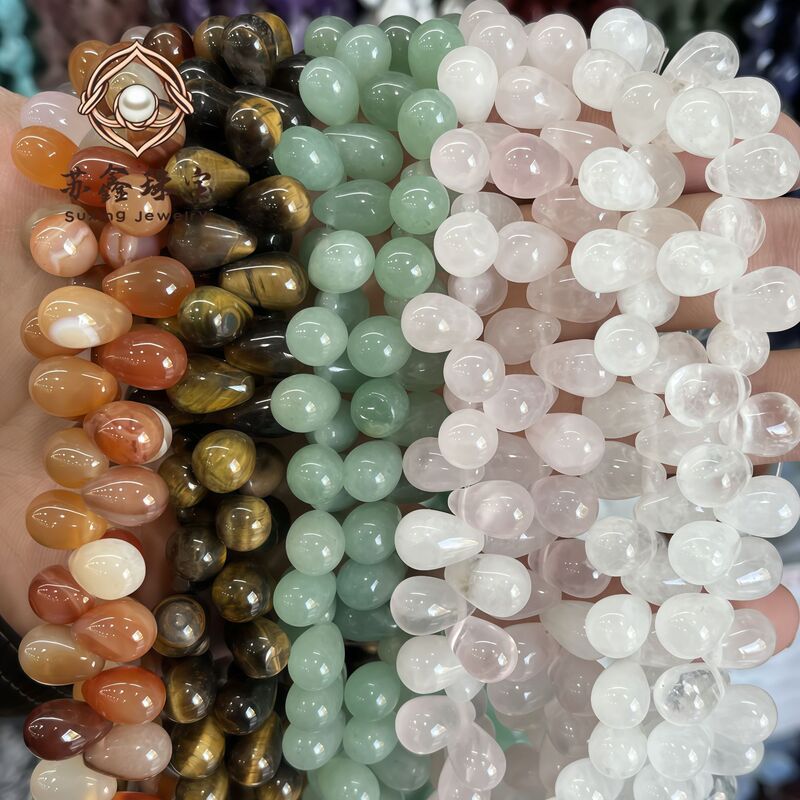 Horizontal hole round water drop natural stone red agate tiger eye crystal round water drop loose beads diy woven bracelet jewelry wholesale