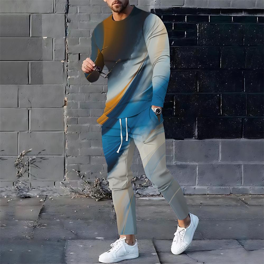 Estilo de diseño degradado estilo popular traje de dos piezas temperamento de moda color en contraste cuello redondo top pantalones con cordón ME6-ML4