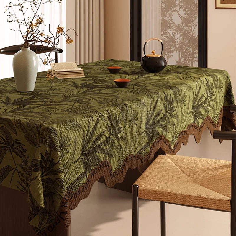 New Chinese-Style Teahouse Rectangular Tea Room Tablecloth, Fabric Waterproof and Oil-Proof, Light Luxury, High-End American-Style Tablecloth, Vintage Style