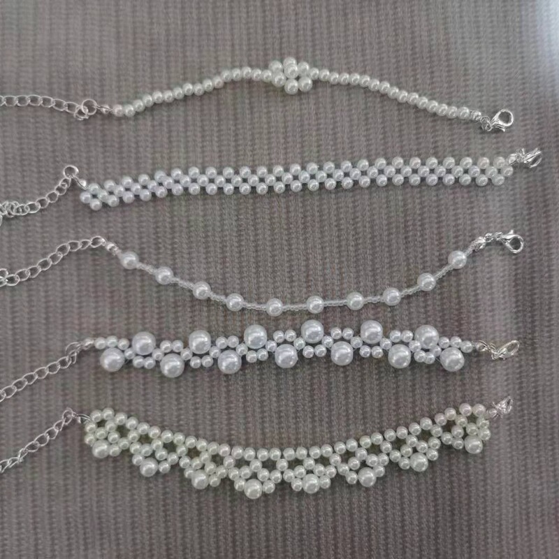 Imitation Pearl Bracelet Women's Wrist Chain ins Simple Woven Korean Style Design Flower Bracelet Bracelet