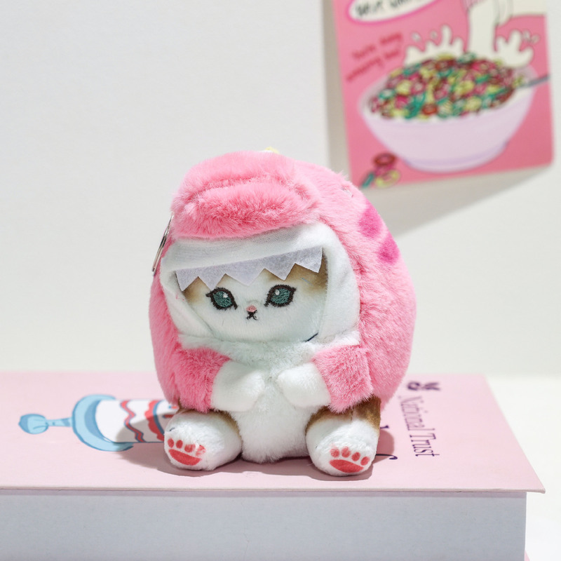 网红可爱鲨鱼猫毛绒玩具挂件公仔小猫咪钥匙扣包包挂饰布娃娃玩偶|undefined