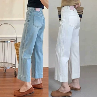 白色直筒牛仔裤女2026春季新款大码胖mm梨型身材显瘦宽松阔腿裤子