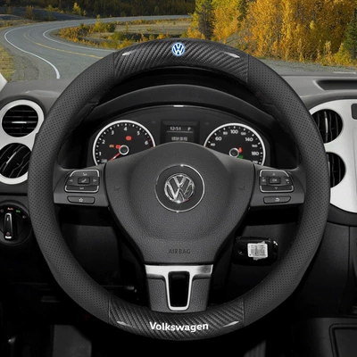 Steering wheel cover | Touryue Cc Handle Cover - round-carbon-fiber-pattern-breathable-holes-black-default
