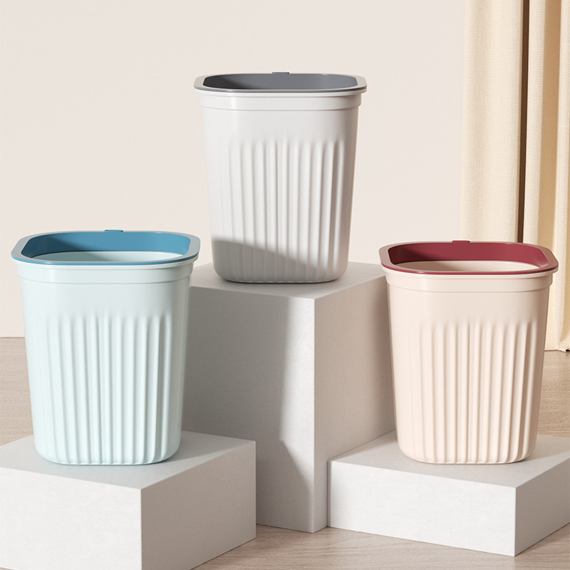 【Promotion】Plastic Household Kitchen Trash Can, Simple Large Size Without Lid, with Press Ring, for Bedroom, Toilet, and Bathroom Waste