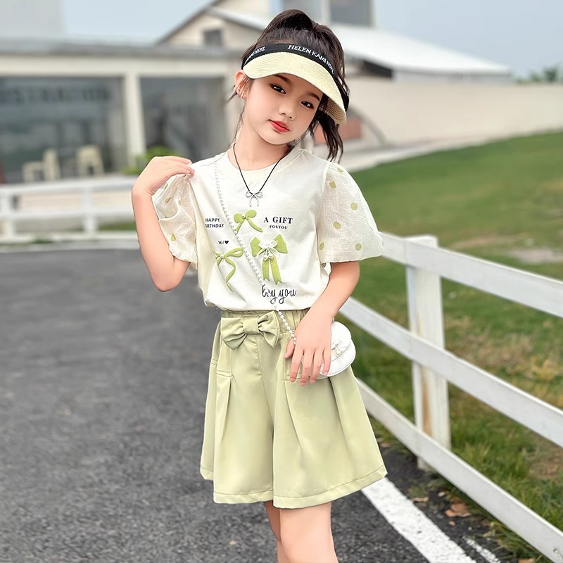 Girls' 2024 New Internet Celebrity Street Fried Children's Summer Clothing, Short Sleeve Two Piece Set_voghion.com