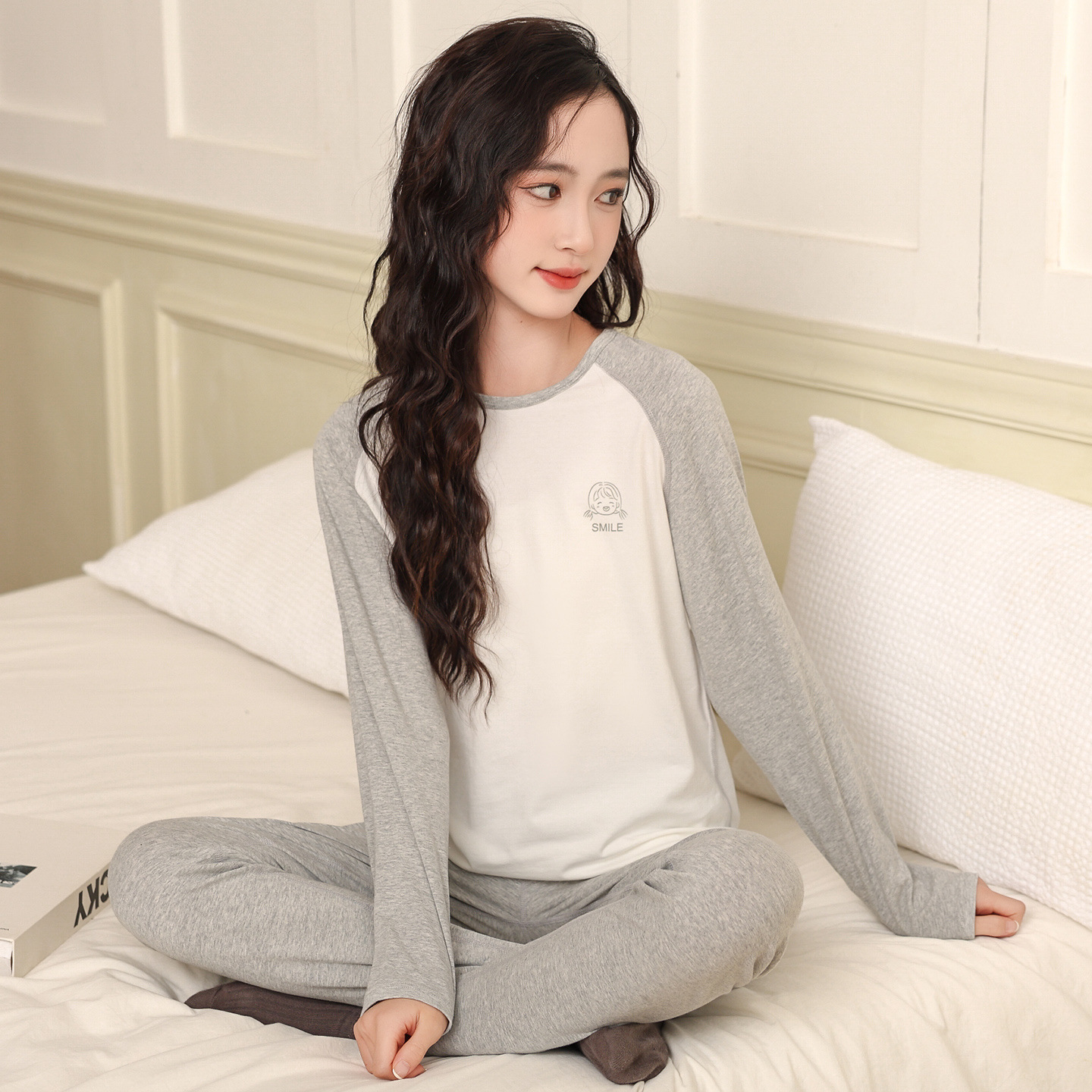 Children's sleepwear and underwear sets, girls' underwear, spring and autumn base layers, for older children and young adults, thermal underwear, cotton sweaters