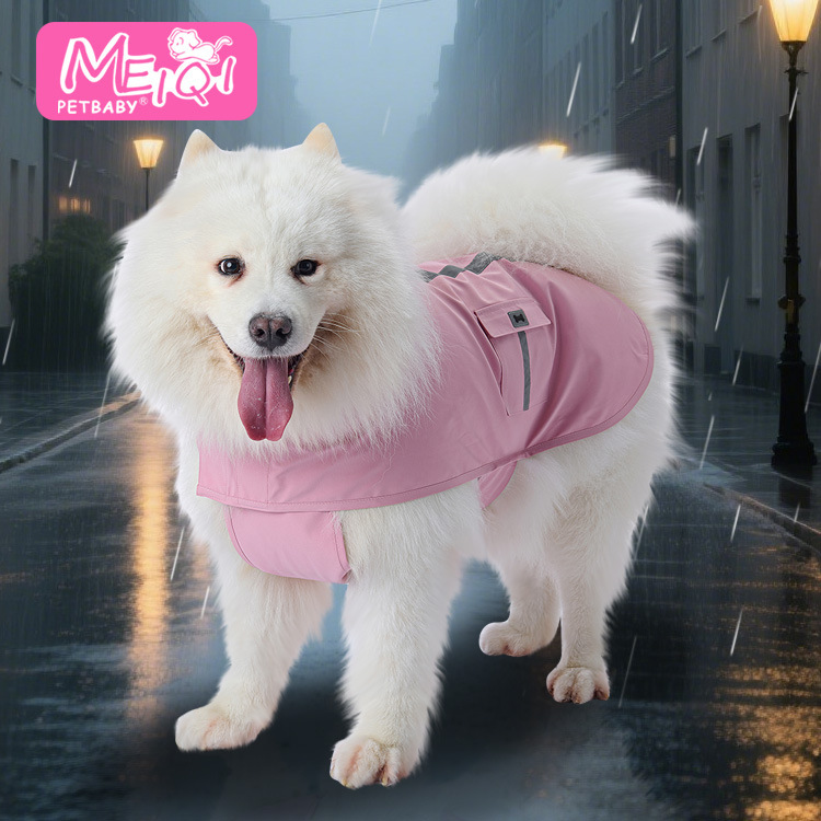 Spring and Summer Mesh Lining Easy-To-Wear Velcro Large Dog Raincoat Strap Hooded Cloak Waterproof Pet Raincoat