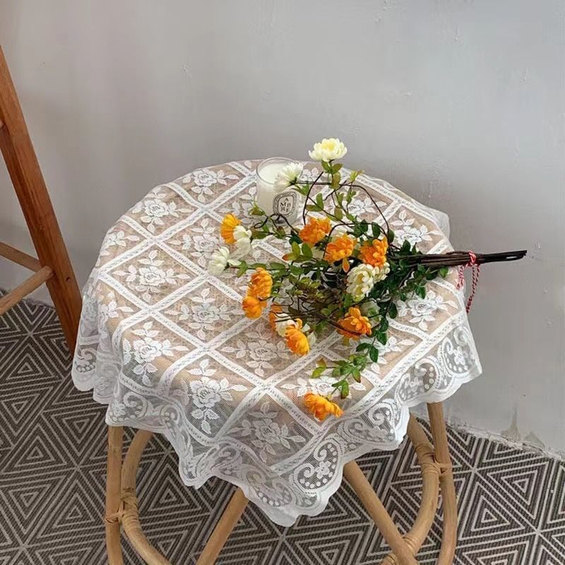 镂空蕾丝桌布ins简约风格床头柜台空调防尘罩圆柱形客厅床头盖布