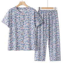 中老年女夏装套装奶奶短袖两件套衬衣老年妈妈衣服老年人棉绸套装