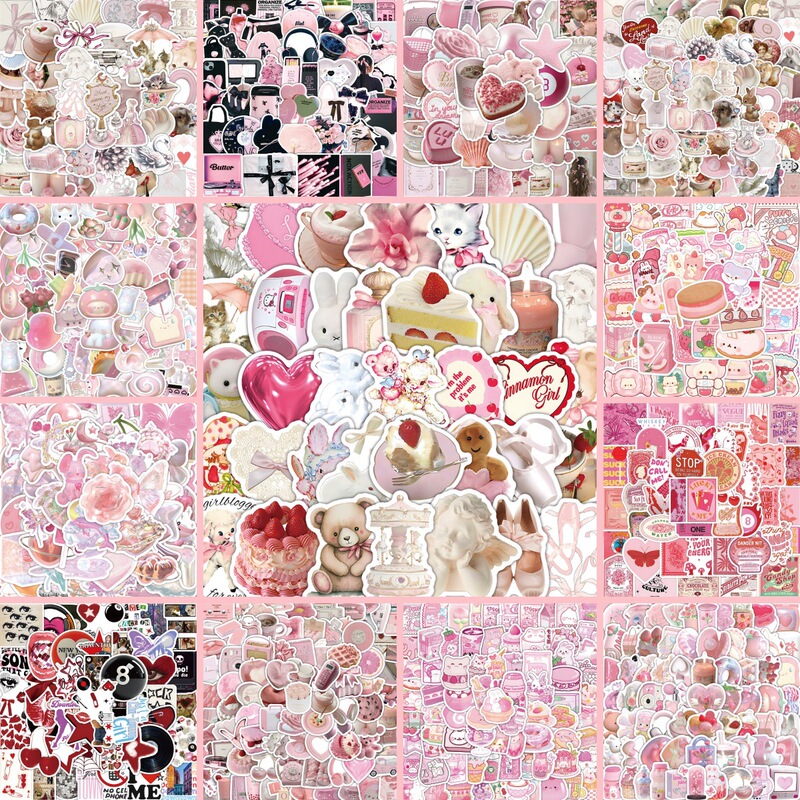 800 Pink Aesthetic Coquette Cartoon Stickers for Cross-Border Decoration of Luggage, Water Bottles, and Cars, Wholesale