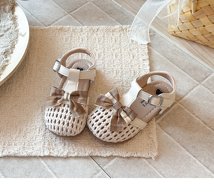 Korean Style Bow Tie Baby Sandals Closed Toe Soft Soled Toddler_voghion.com