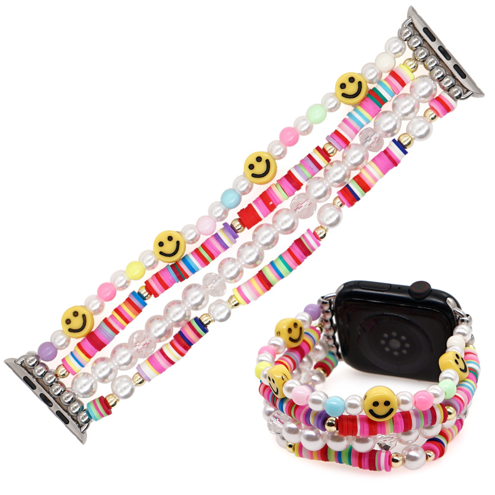 80g Weight soft clay Material Geometry Pattern Ethnic Style Style Bohemian Style Polymer Clay Imitation Pearl Beaded Watch Band Suitable For Watch 2