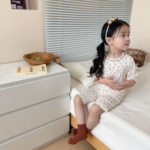 Tongbeiya Children's Summer Seven-Quarter Sleeve Modal Air Conditioning Suit Seamless Craft Home Wear Set for Boys and Girls 