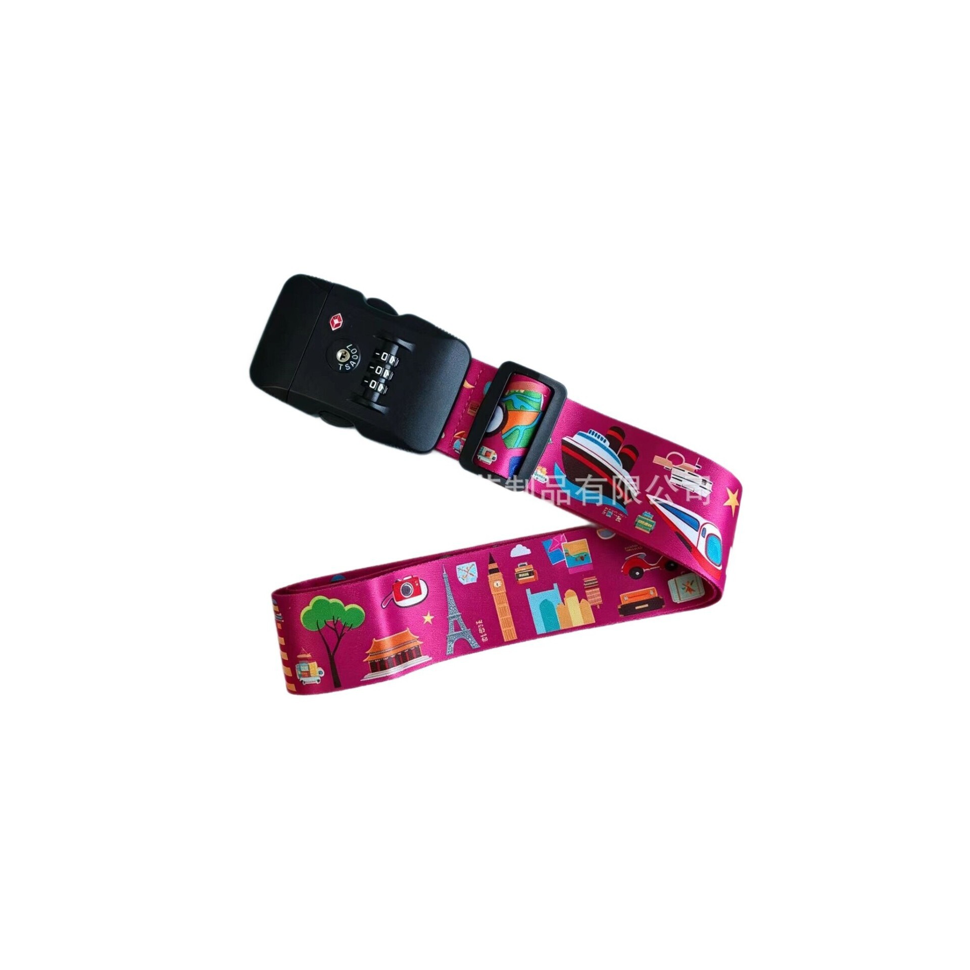 TSA password lock luggage strap, cartoon print thickened nylon travel suitcase strap, anti-theft fixed strap for checked luggage