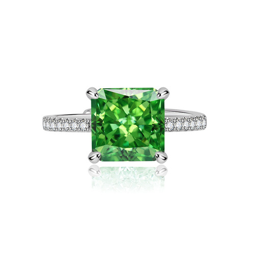 European and American 3 carat ice flower cut aquamarine ring for women, large sugar cube high-end high-carbon diamond green zircon colored gemstone ring