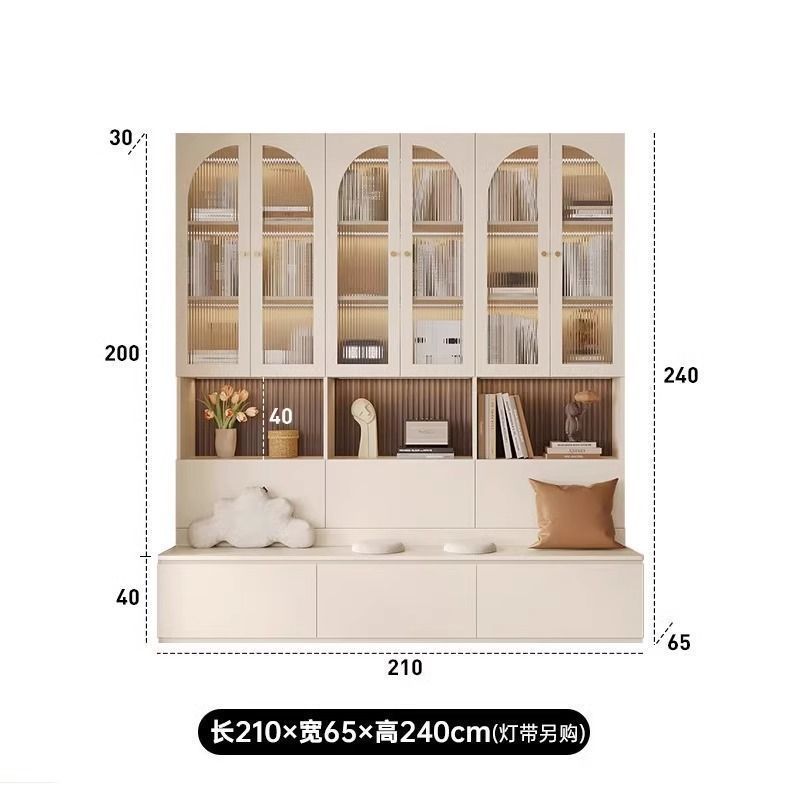 家庭用リビングルーム床置き壁面収納シンプル本棚キャビネット無垢材カウンターシート本棚本棚一体型ディスプレイキャビネット|undefined