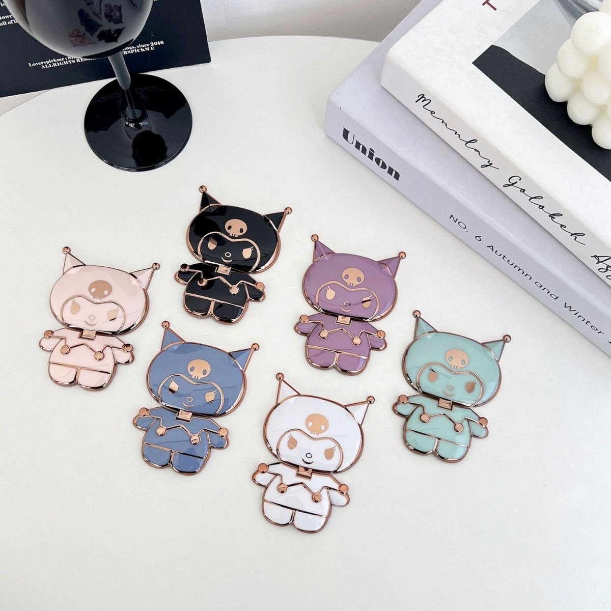 Kuromi Girls Makeup Mirror Folding Mobile Phone Case with Portable Stand on the Back for Watching Tv Dramas on the Desktop