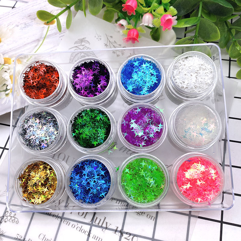 12 colors in one box of nail art glitter, phone case sequins, rose glitter, laser heart, five-pointed star epoxy resin material