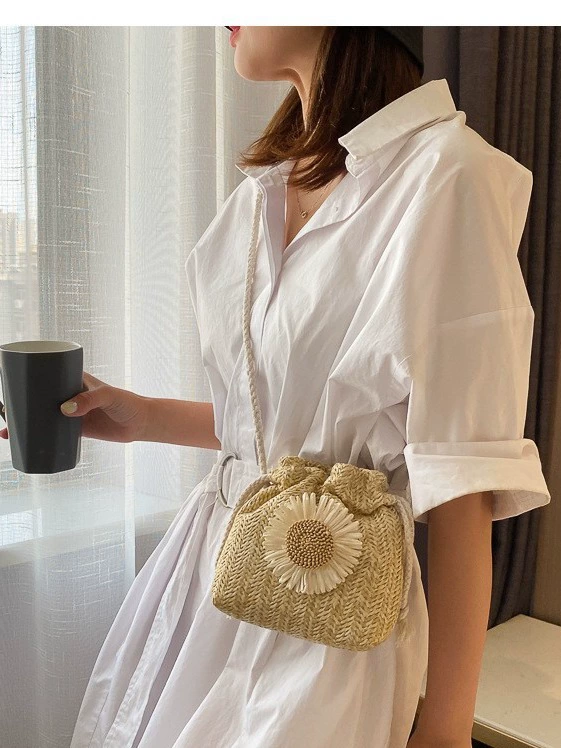 Woven shoulder bag, cute straw one-shoulder bag, 2023, Korean style
