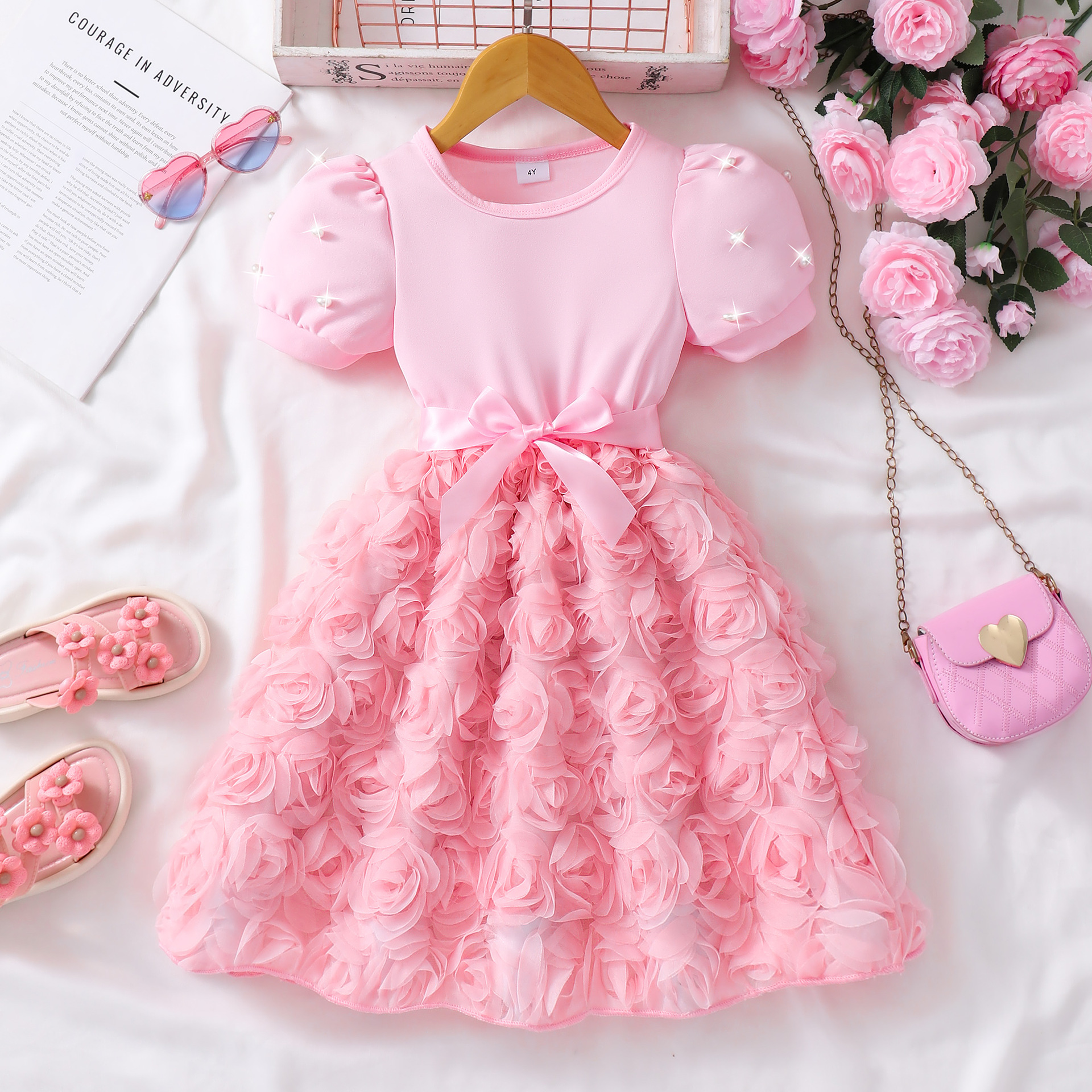 Dress for Children (Women), Pearl Short-Sleeved Rose Dress