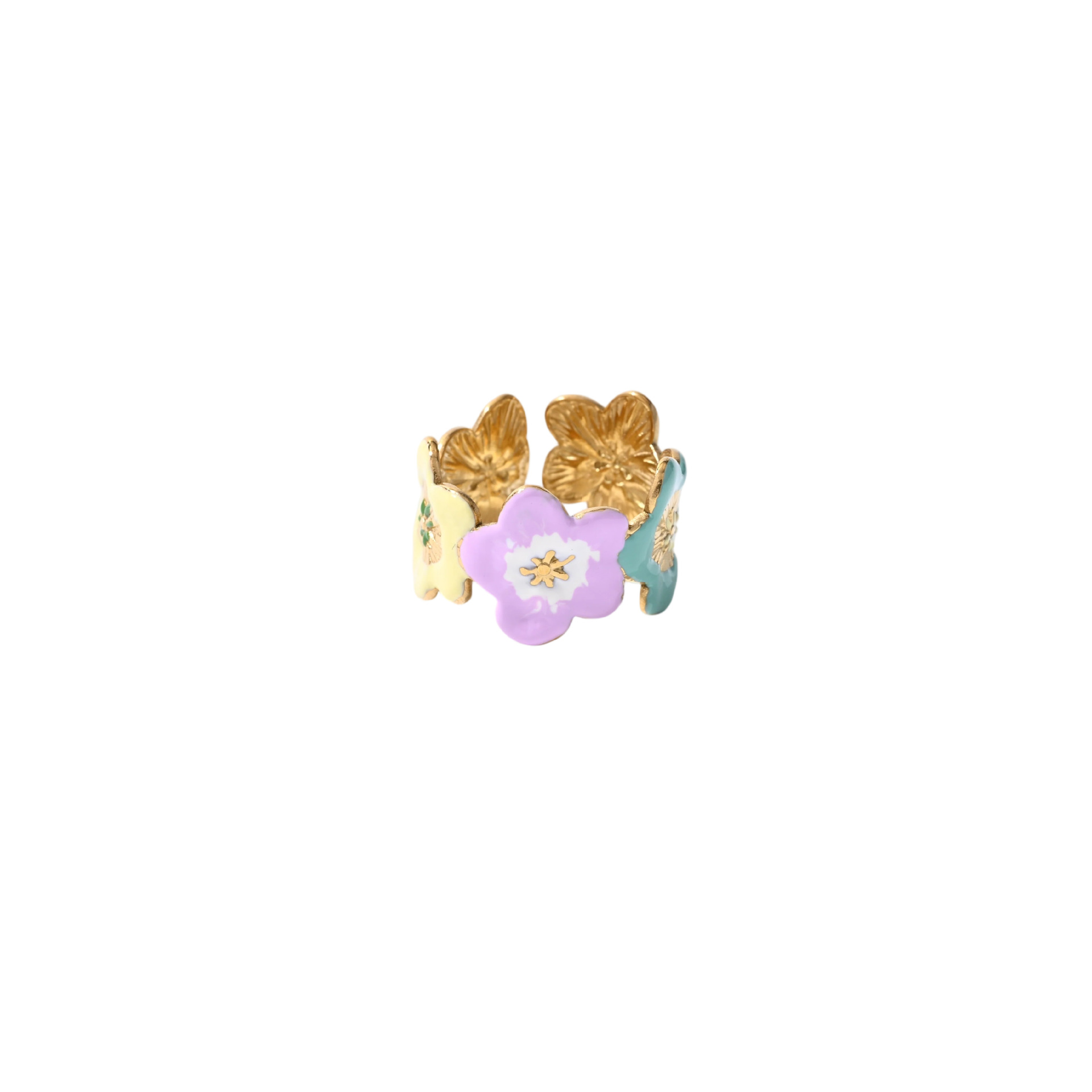 Tina Europa y América transfronterizas de acero inoxidable color flor abierta anillo de moda lujoso ligero diseño personalizado joyas al por mayor