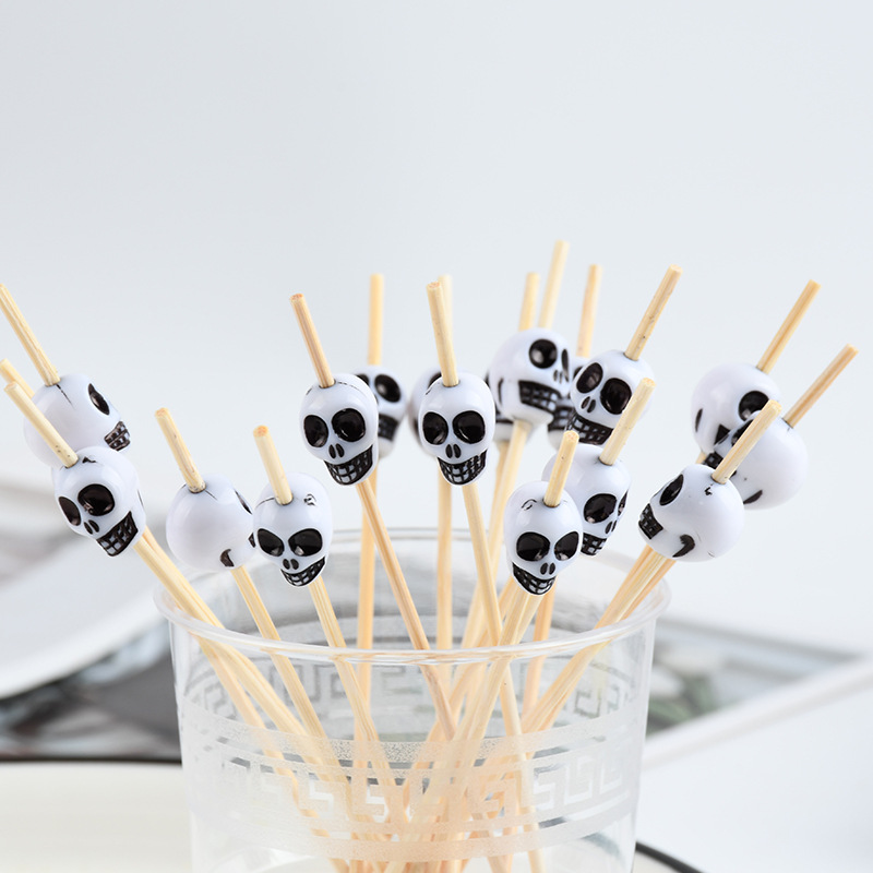 Ficha de frutas de Halloween calavera tema decoración de restaurante flor ficha de bambú 12cm al por mayor creativa pesca de frutas