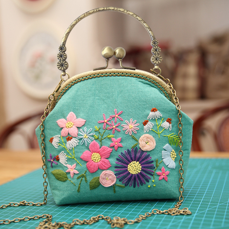 Bolso de mano bordado DIY, con estructura metálica, estilo Lu, artesanal, al por mayor