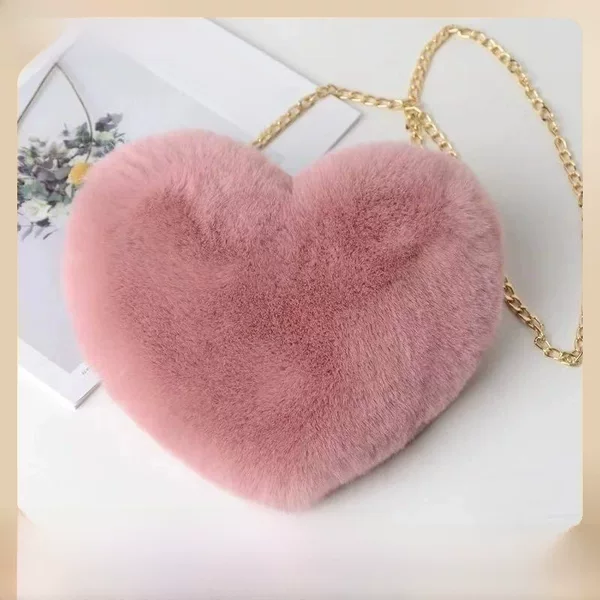 Cross-Border Heart-Shaped Bags, Women's Chain Crossbody Bags, Plush Shoulder Bags, Coin Purses, Wholesale in Stock