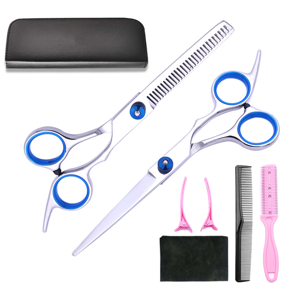 Tijeras de peluquería al por mayor de fábrica, tijeras de peluquería de acero inoxidable, estilista profesional, flequillo, juego de tijeras de dientes para el cabello fino y roto