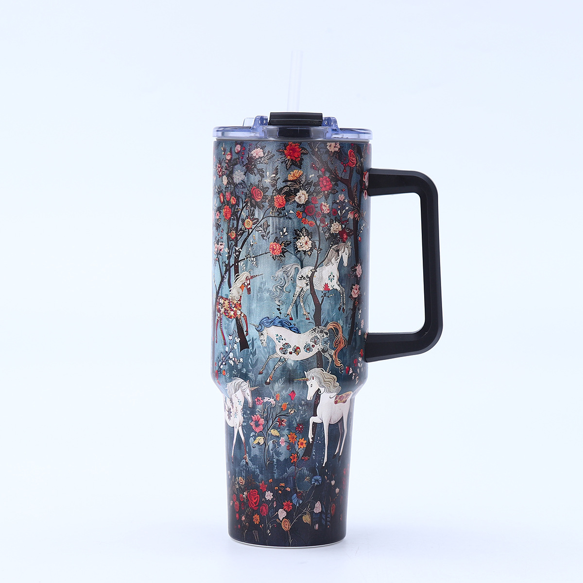 Creativo transfronterizo 304 Taza de aislamiento de acero inoxidable Taza de doble capa de hielo Mango portátil Taza de coche de 40oz Impresión 3D