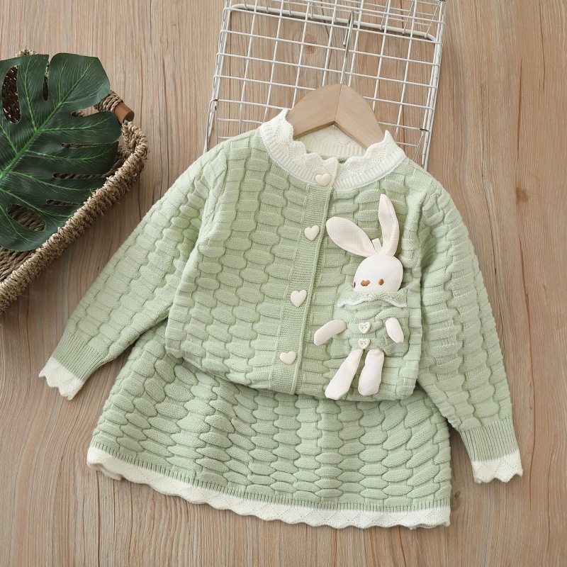 Girls' Sweater Jacket 2025 New Knitted Suit Skirt with Large Lapel Girls' Suit