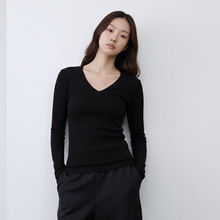 teeshe女装打底衫长袖t恤女秋款莫代尔正肩韩系显瘦V领冬新款上衣