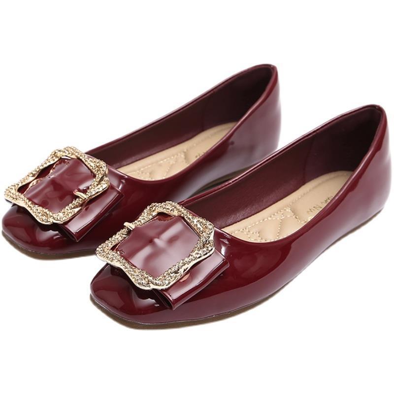 Versatile Shallow Mouth Single For Women 2021 Spring And Autumn New Fashion Trend Soft Sole Square Toe Loafers Flat Red_vogvips.com