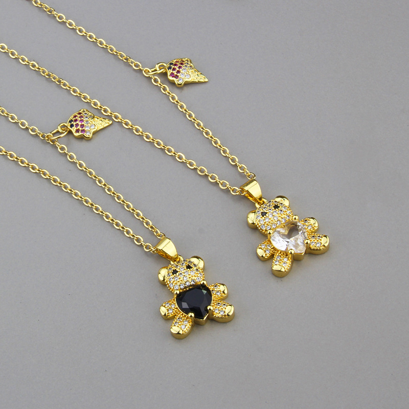 New diamond bear pendant Korean cute teddy bear ice cream combination copper necklace wholesale