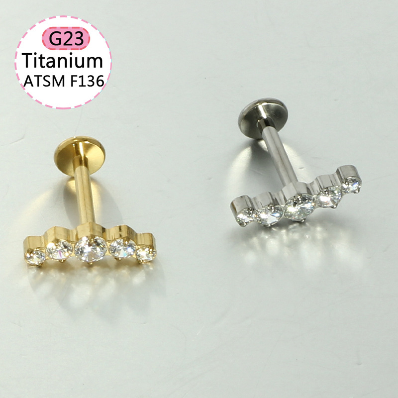 F136 Titanium Alloy Ear Bone Nail Earrings Four-Leaf Clover Lip Nail Fashion Simple Inlaid Zircon Cartilage Jewelry Body Piercing detail image 11
