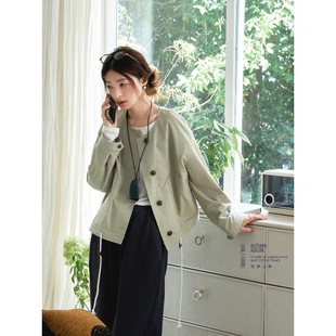 """"White Drawing Work Room""""""Cozyfit" Early Autumn New Linen Cotton Box-Shaped Loose Short Windbreaker Jacket