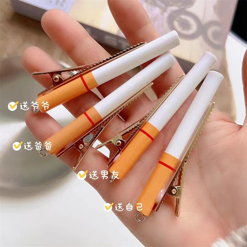 [Collective Quit Smoking] Funny Simulation Cigarette Hairpin Spice Girl Hairpin Internet Red Side Clip Female Fun Headwear Hair Accessories