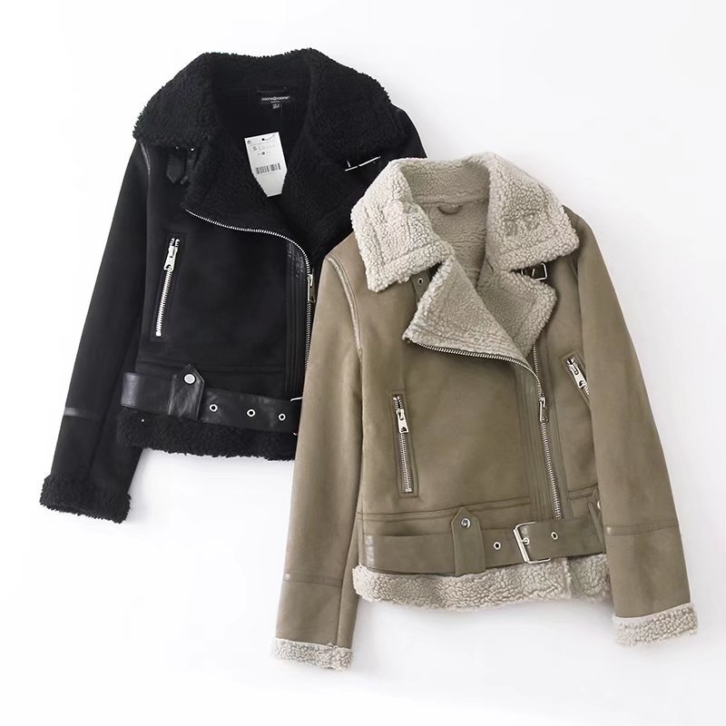 Damenbekleidung neue Damenbekleidung doppelseitige Pelz Wildleder Motorradjacke Mantel Damen_voghion.com