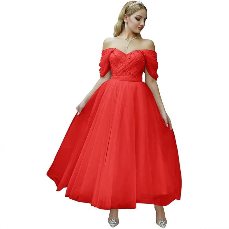 Cross-Border Wholesale European and American Amazon Off-The-Shoulder Bridal Evening Dress with Large Hem, New Foreign Trade Dress for Cocktail Parties