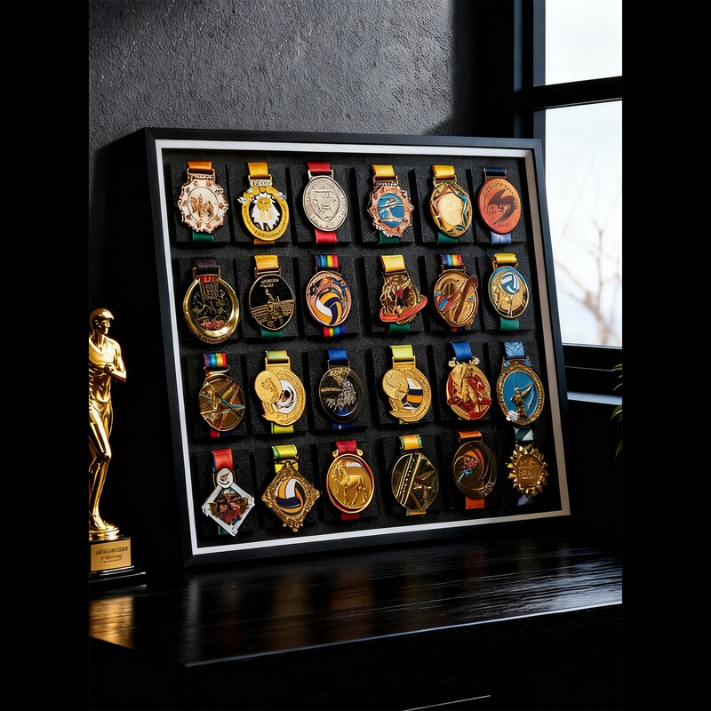 New Medal Display Frame, Honor Medal Storage Display Rack, Wall-Mounted Hollow Three-Dimensional Photo Frame, Wooden Frame for Display